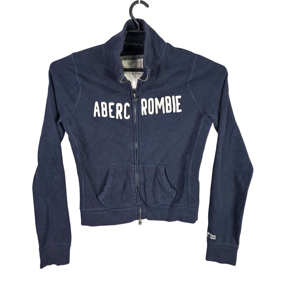 Womens Abercrombie & Fitch Navy Full Zip Jacket Cotton Blend Long Sleeve Size L